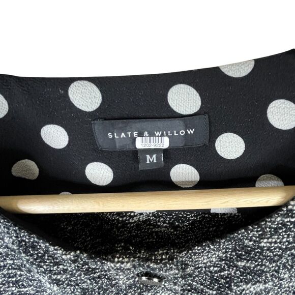 Slate & Willow Tweed Blazer Jacket Sz M Black Space-Dyed Contrast Pipe Trim - Picture 11 of 14